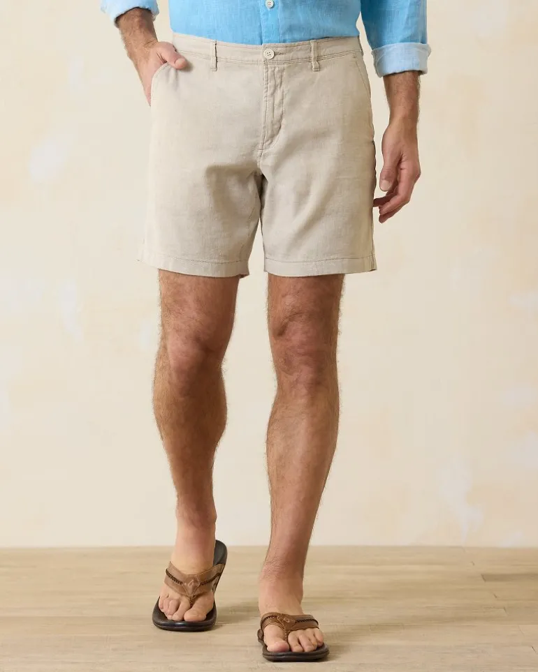 Beach Coast Linen-Blend Flat-Front 8-Inch Shorts