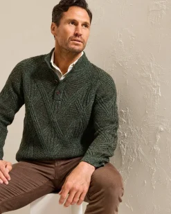 Beachscape Cable Button-Mock Sweater