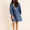 Chambray Embroidered Coverup Dress