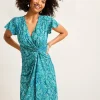 Clara Playa Python Short-Sleeve Faux-Wrap Dress