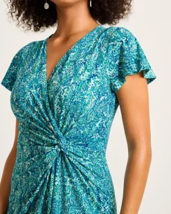 Clara Playa Python Short-Sleeve Faux-Wrap Dress