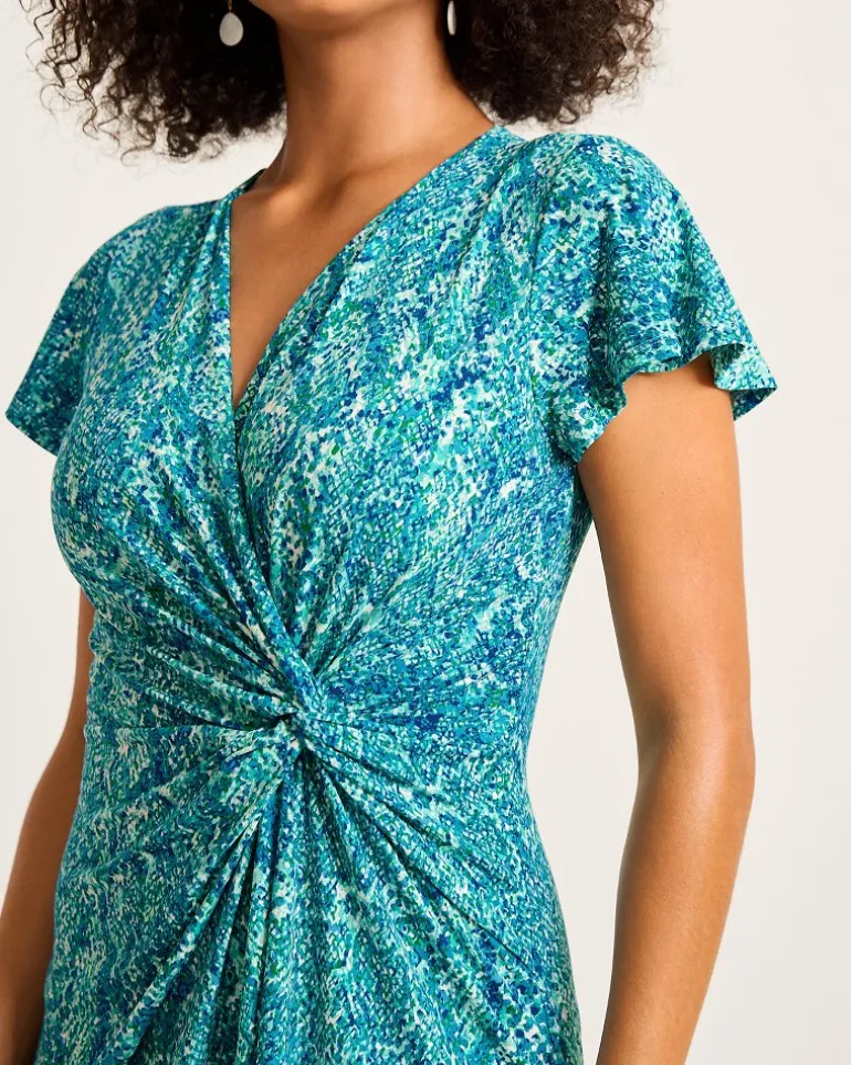 Clara Playa Python Short-Sleeve Faux-Wrap Dress