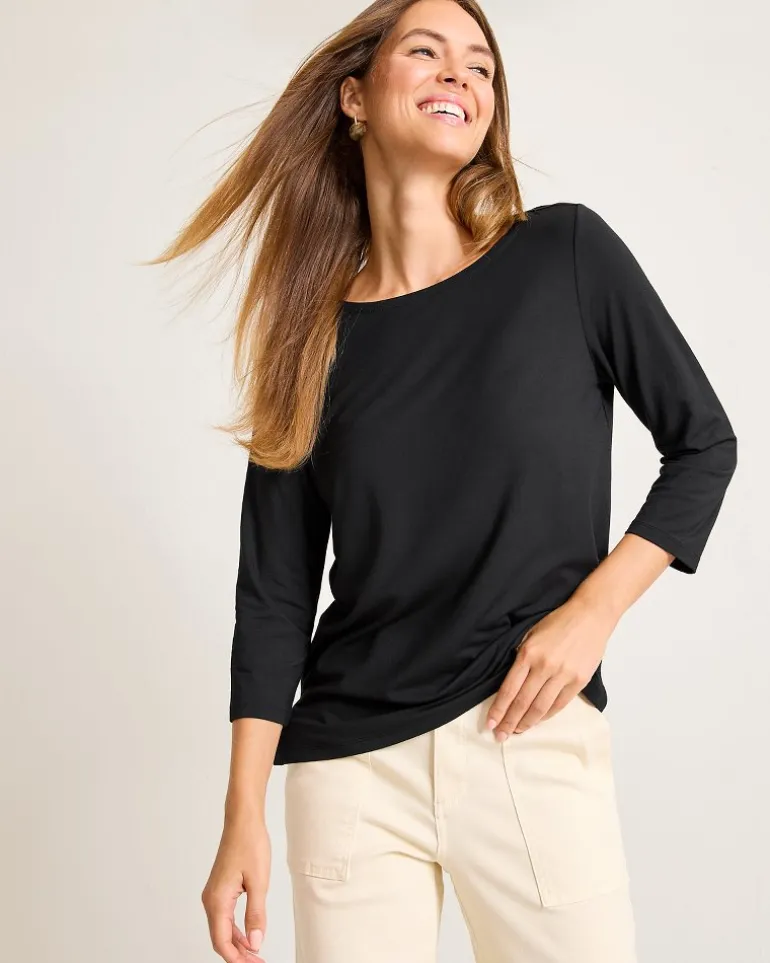 Kona Isles 3/4-Sleeve Boat-Neck Top