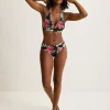 Lily Cat Shirred High-Waist Bikini Bottoms