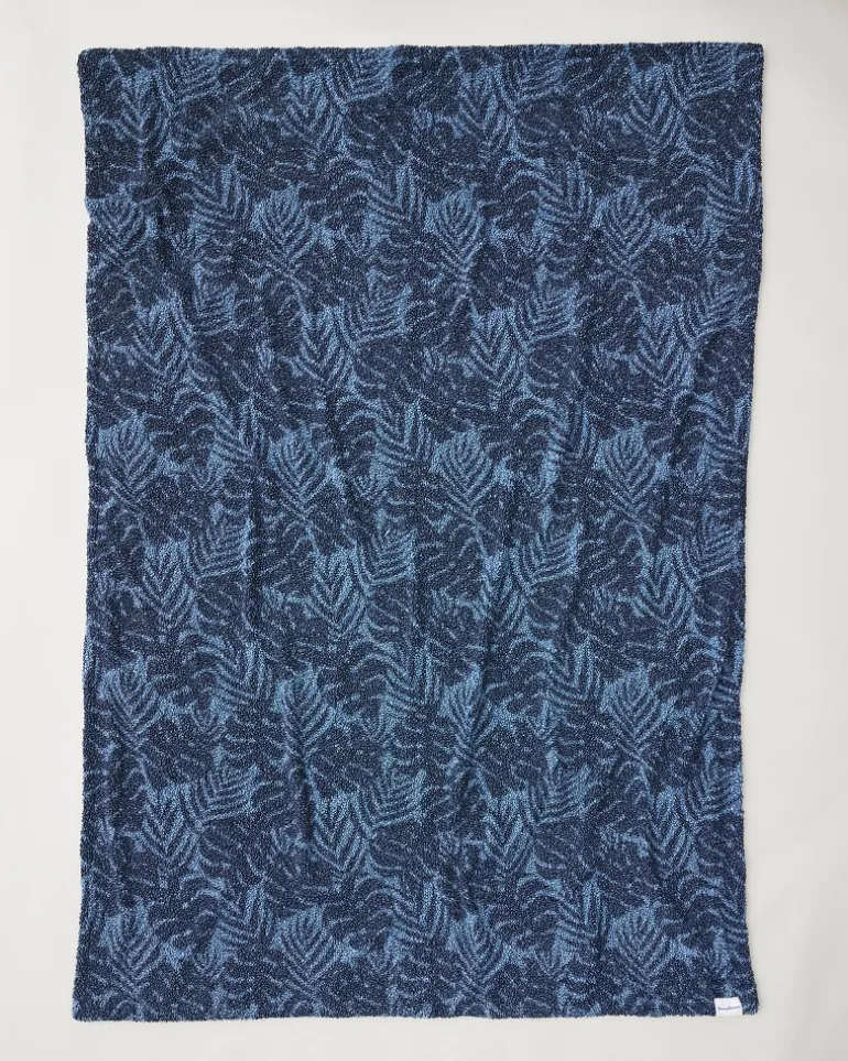 Palm Fronds Navy Faux Teddy Throw