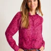 Seaside Ikat Long-Sleeve Ruffle-Neck Top