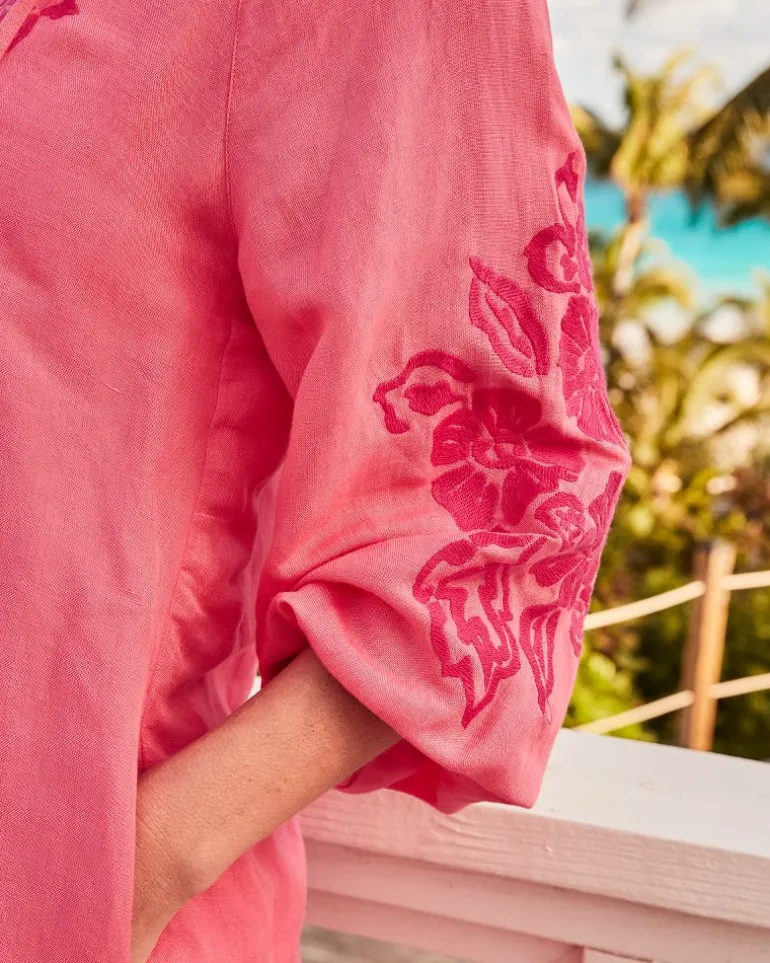St. Lucia Linen-Blend Embroidered Coverup Dress