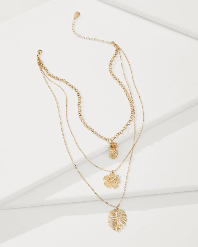 Tropical Blooms Multi-Row Layered Charm Necklace