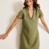 Two Palms Short-Sleeve Linen Collared Dress