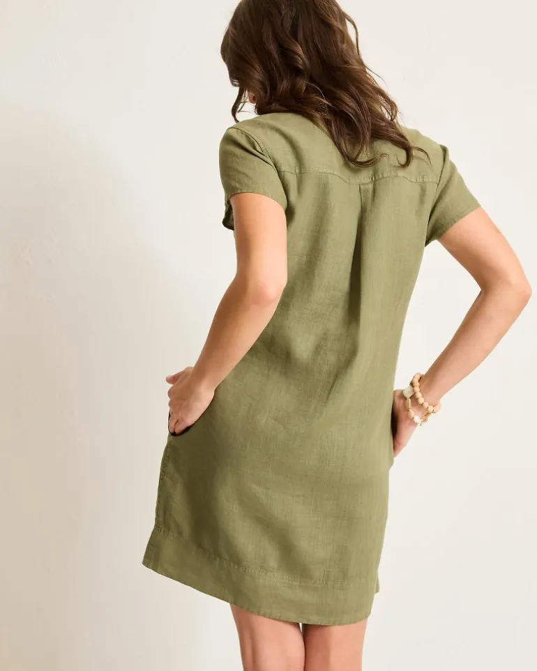 Two Palms Short-Sleeve Linen Collared Dress